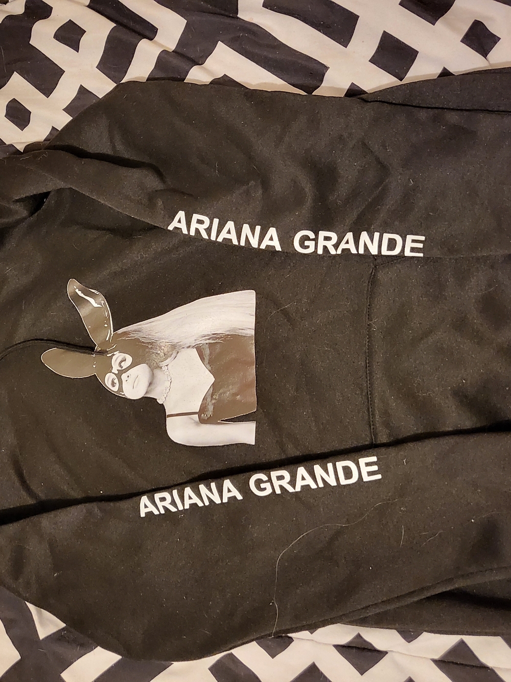 Ariana Grande Black Graphic Hoodie with Bunny Mask Print Dangerous Woman Size M